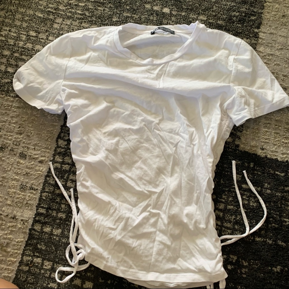Zara ruched crop top in white and black